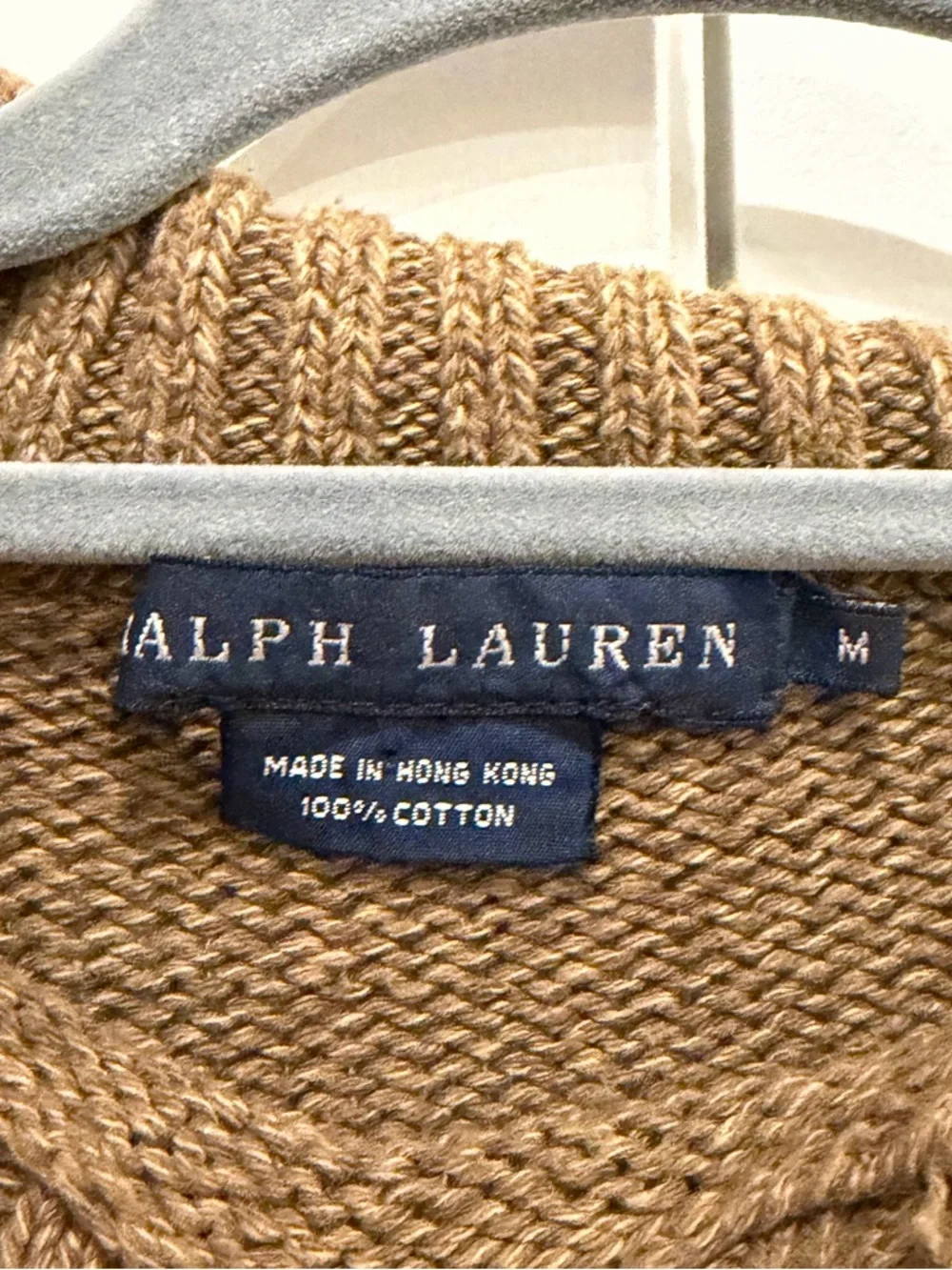 Ralph Lauren Vintage Chunky Knit Sweater High Neck Button Detail Brown Size M